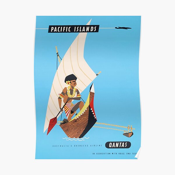 South Pacific Islands Seas Ocean Qantas Travel Advertisement Art Poster 