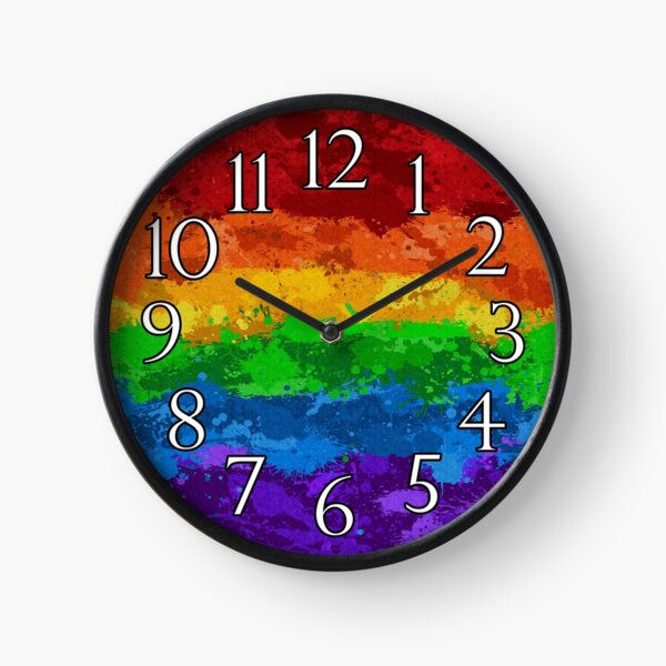 Abstract Paint Splatter LGBTQ Pride Rainbow Flag Background Clock