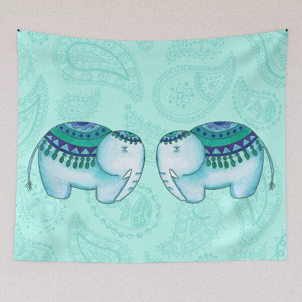 Item preview, Turquoise paisley and elephants designed and sold by Home Cyn Home.