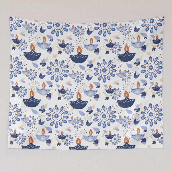 Item preview, Blue Diwali diya pattern designed and sold by Home Cyn Home.