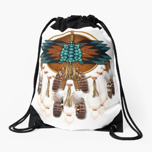 Turquoise Turtle Mandala Drawstring Bag