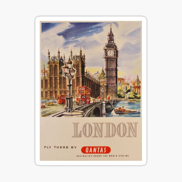 Artikelvorschau, 1960 London. Fliegen Sie mit Qantas dorthin entworfen und verkauft von SuperMerchMan.