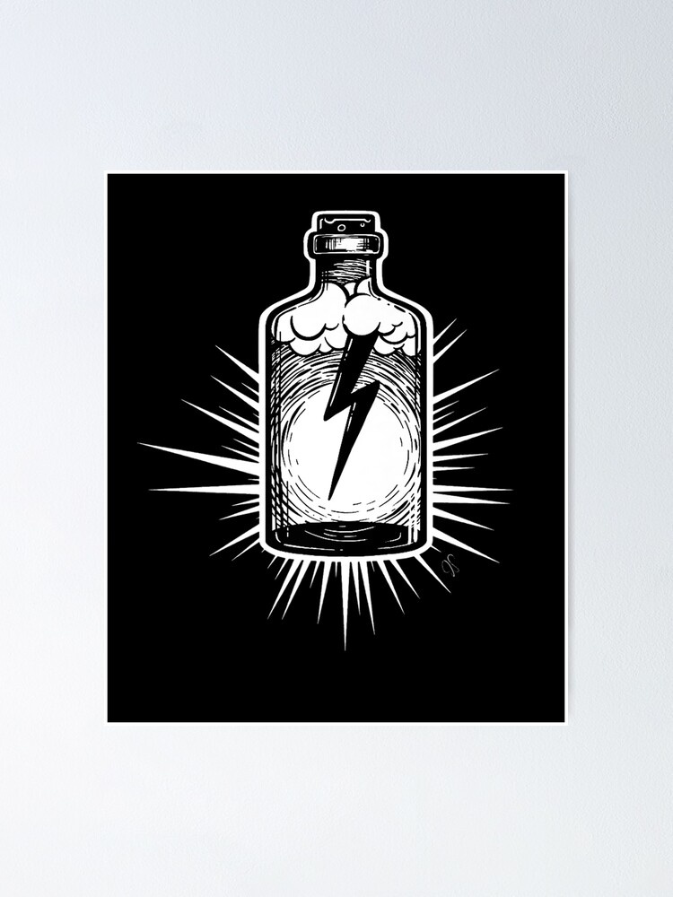 "Tattoo Style Lightning in a Bottle, Bottled Genius" Poster by