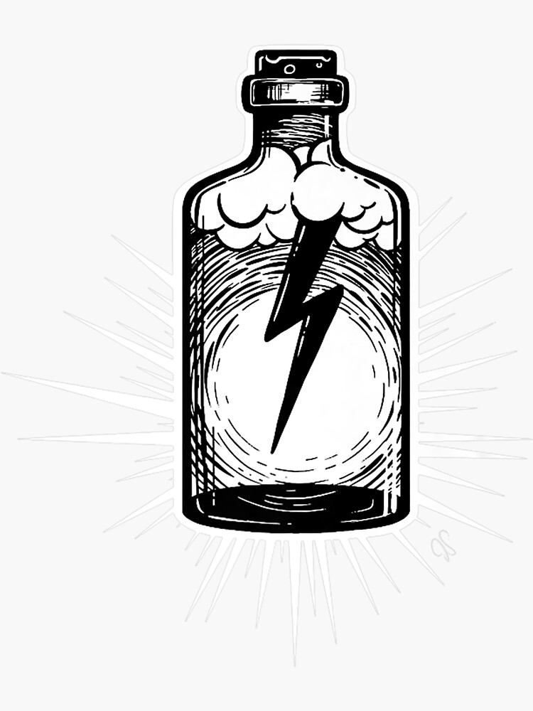 "Tattoo Style Lightning in a Bottle, Bottled Genius" Sticker by