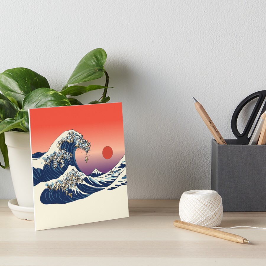 The Great Wave of Pug Art Board Print