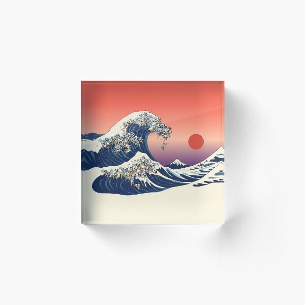 The Great Wave of Pug Acrylic Block