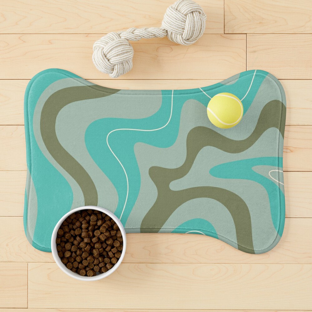 Liquid Swirl Contemporary Abstract in Turquoise and Olive Pet Mat