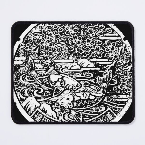 Item preview, Fish pond with cherry blossom on manhole in Japan - BW designed and sold by mattraski.