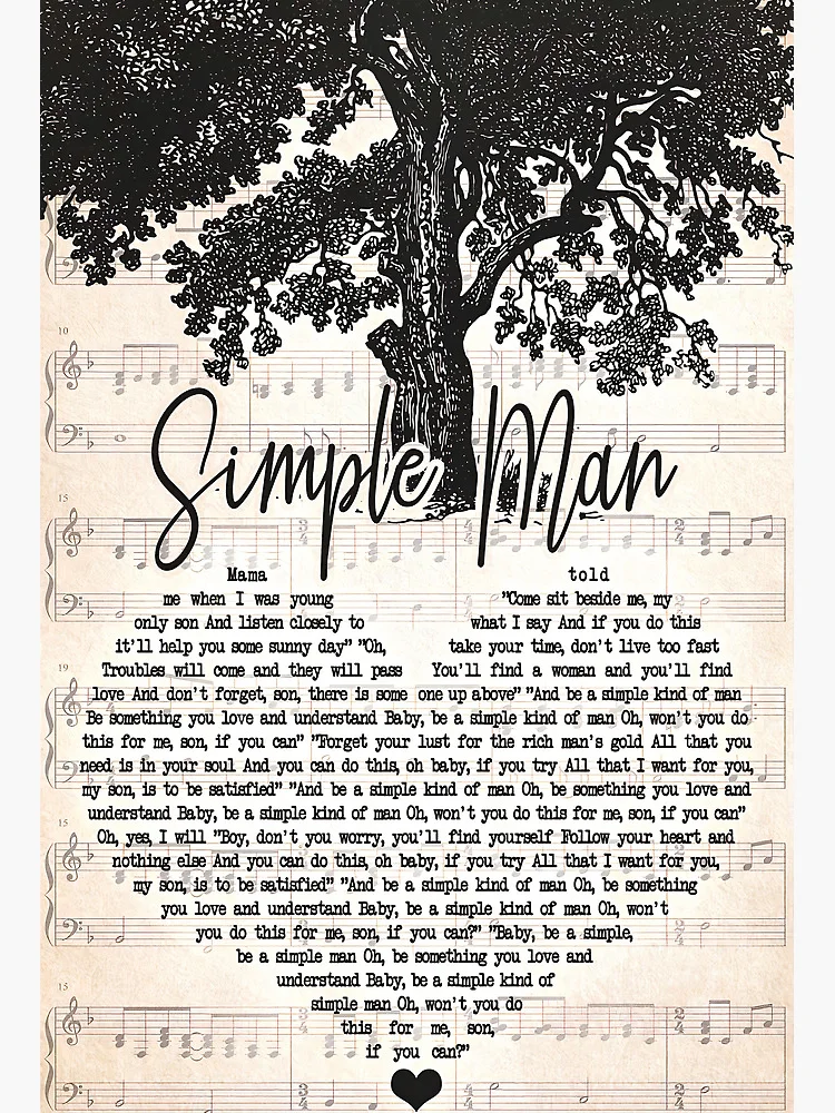 Simple Man Lyrics on Sheet Music, Lyrics Picture Print, Music Lyrics Wall  Art