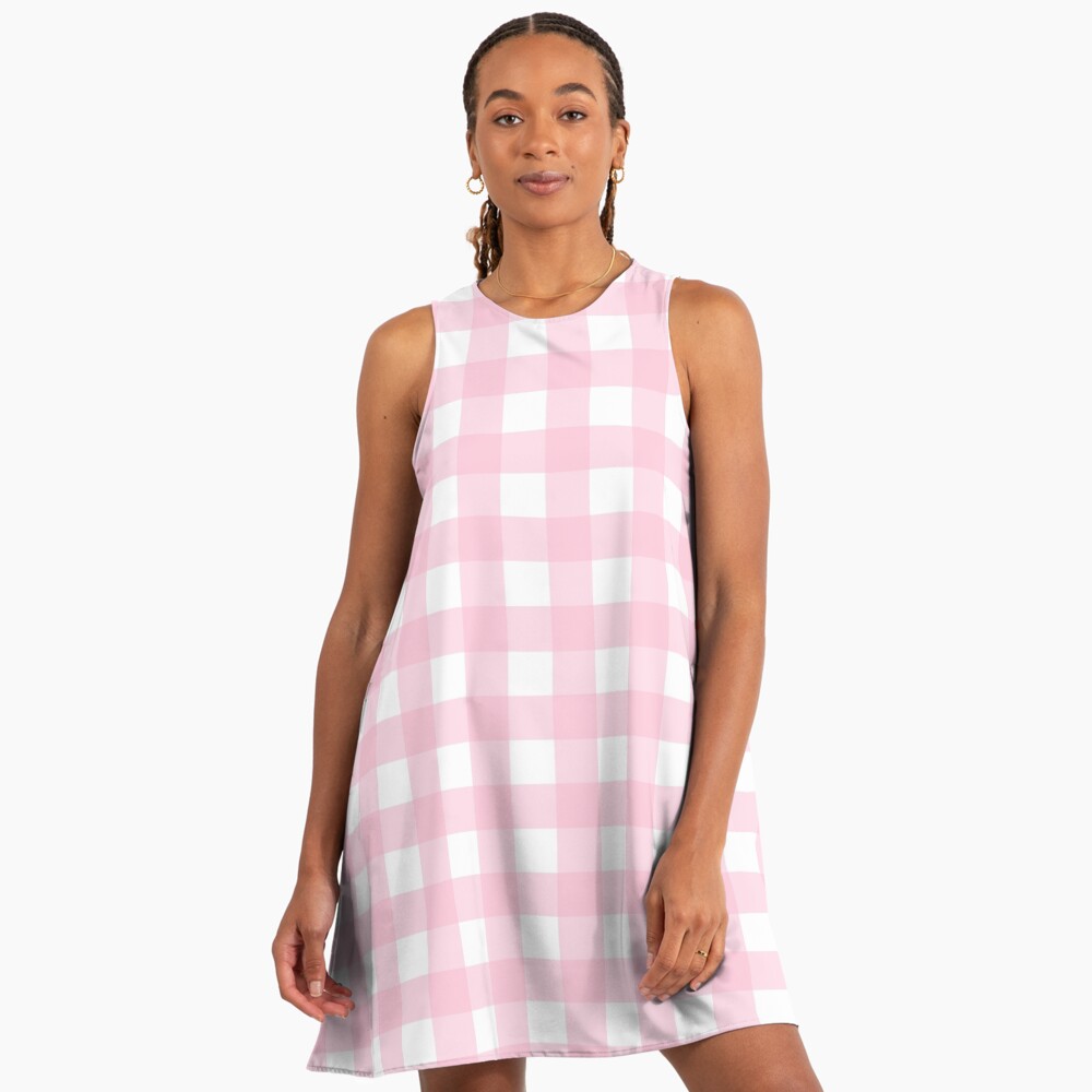 Light Pink Gingham Summer A-Line Dress