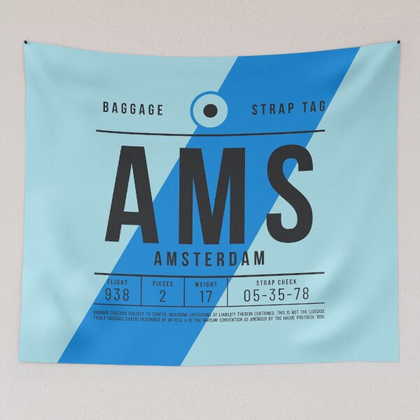 Aperçu de l'œuvre Étiquette de bagage E - AMS Amsterdam Pays-Bas créée et vendue par VoodooCircus.