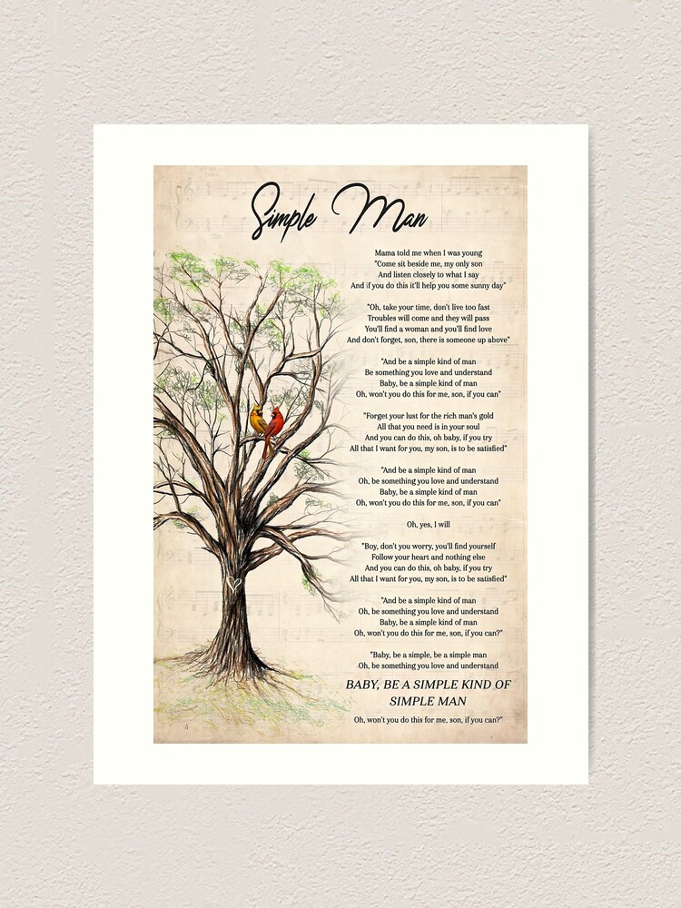 "Simple Man Lyrics Poster, Lynyrd Skynyrd Song Lyrics Poster, Song
