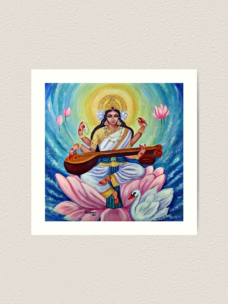 Dancing Saraswati | Watercolor Painting with Frame | by Nisha Singh |  Exotic India Art
