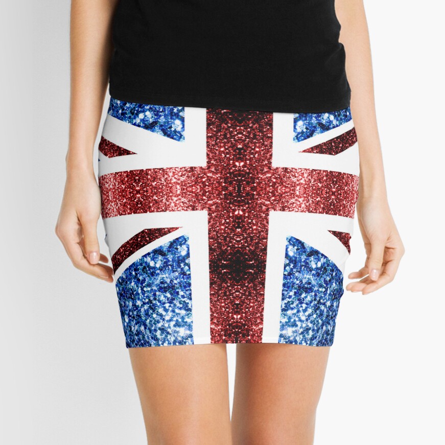 United Kingdom UK flag blue red faux sparkles Mini Skirt