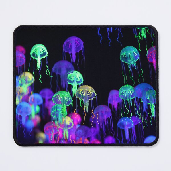 Item preview, A smack of fluorescent jellyfish floating, marine life background designed and sold by Familyshmot.