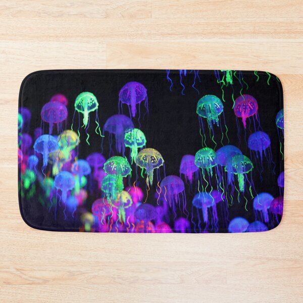 Item preview, A smack of fluorescent jellyfish floating, marine life background designed and sold by Familyshmot.