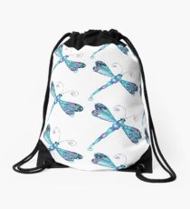 Blue Dragonflies sparkle lavender flowers Drawstring Bag