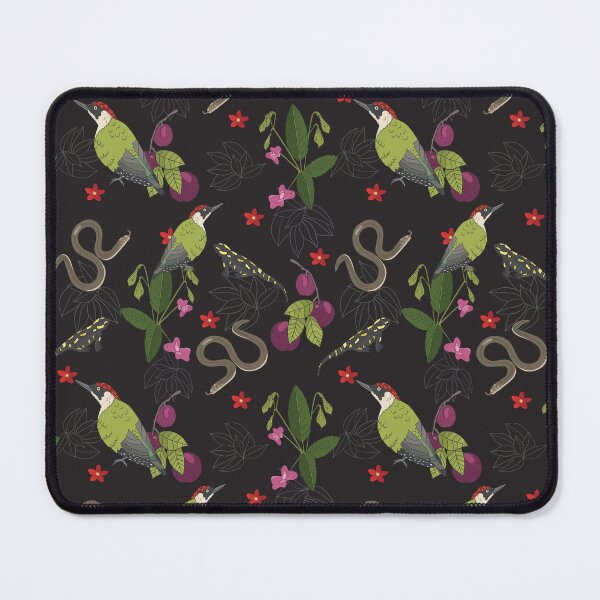 Item preview, Green woodpecker, salamander, slow worm, plums and flowers, a pattern inspired by forest trips in the Czech Republic. Large pattern designed and sold by Naty Design Prague.