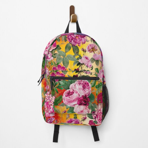 Artikelvorschau, Vintage Blumen rosa Rosen und Fuchsia Blumen exotischen Garten, botanische Illustration, gelbes Blumenmuster entworfen und verkauft von ZeinabTaha.