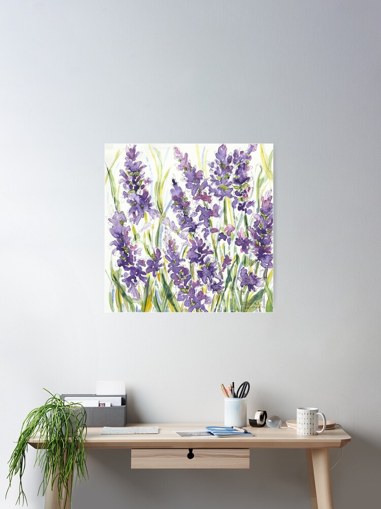 Thumbnail 1 of 3, Poster, Lavender Wildflower Plant and Herb Watercolour and Fine Liner designed and sold by SarahGoughArt.