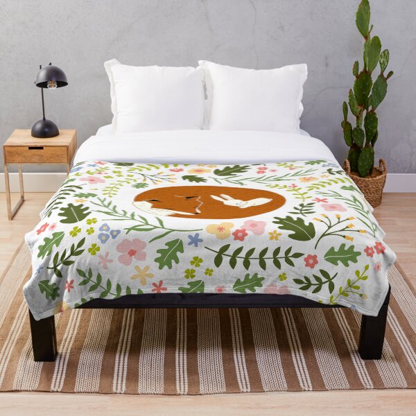 Friendship Fox-Rabbit_BgWhite Throw Blanket