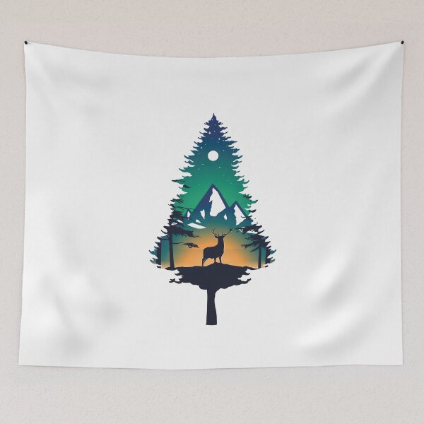 Item preview, Elk Deer Pine Tree Forest Full Moon Mountain Animal designed and sold by BakaOutfit.