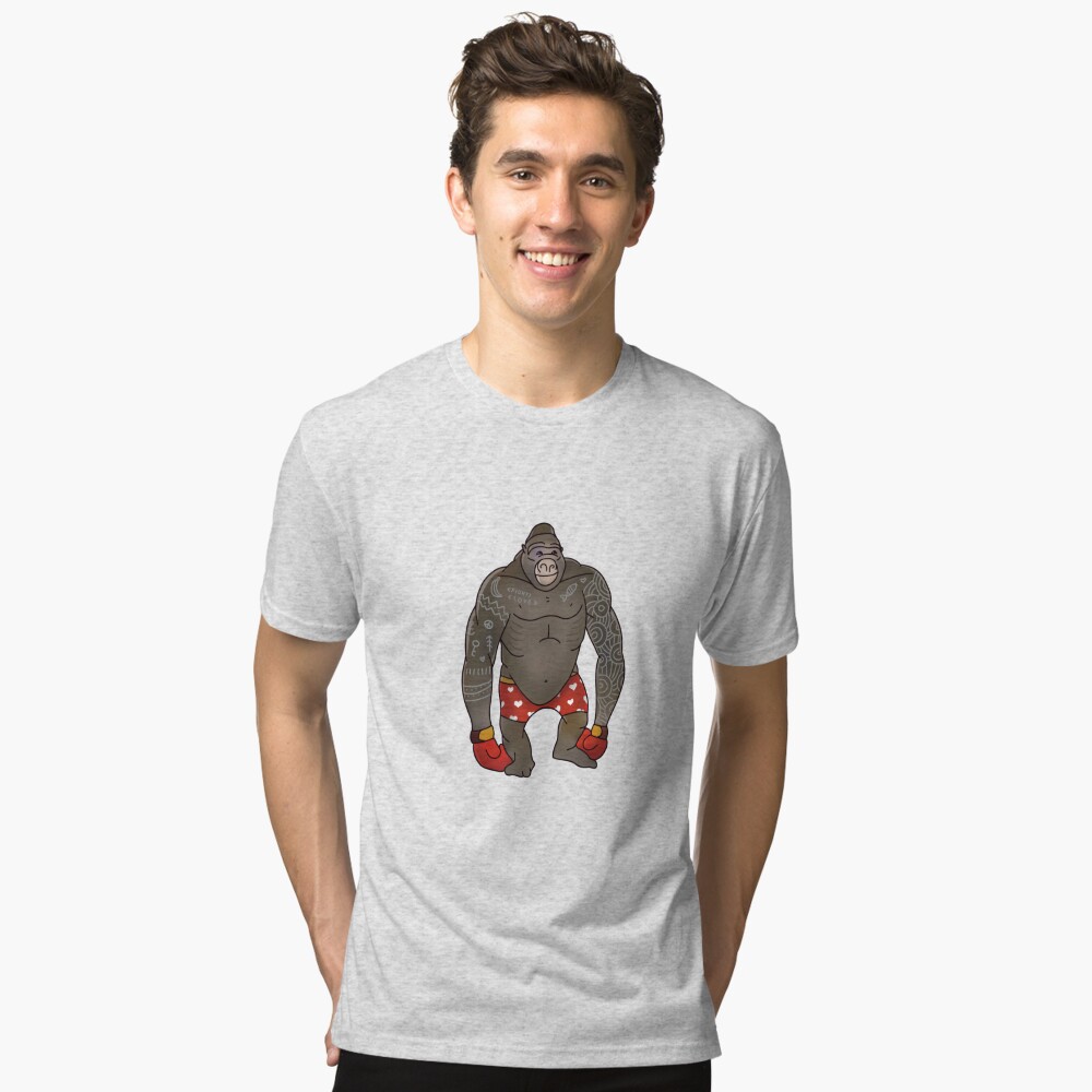 boxer chimp in the ring wearing boxing gloves. tattooed monkey. Gorilla  Sticker for Sale by Toto-Hello