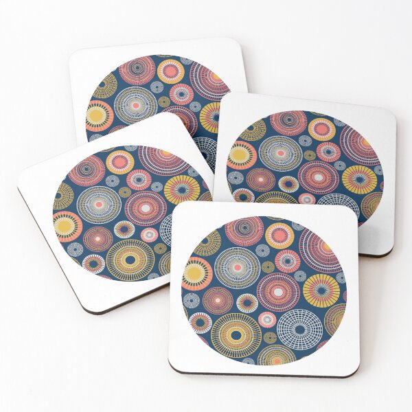 Item preview, Colorful circles on dark blue seamless pattern designed and sold by colorofmagic.