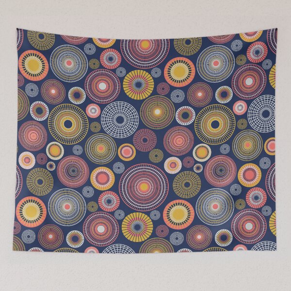 Item preview, Colorful circles on dark blue seamless pattern designed and sold by colorofmagic.