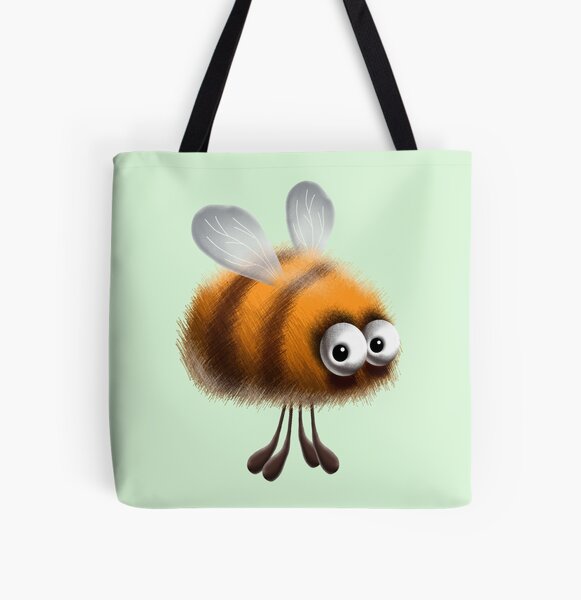 Fluffy Bee Funny Cartoon Character All Over Print Tote Bag