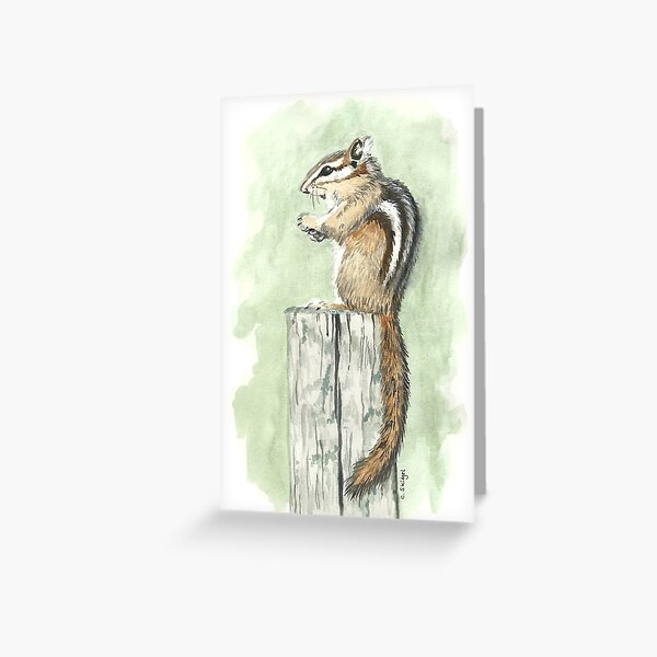 Item preview, Chipmunk on a Fence Post - Watercolor designed and sold by skidgelstudios.
