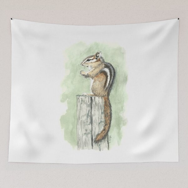 Item preview, Chipmunk on a Fence Post - Watercolor designed and sold by skidgelstudios.