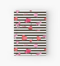 Valentines Day seamless pattern with watercolor hearts on striped background Hardcover Journal