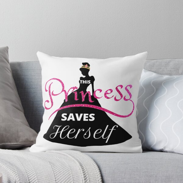 Item preview, This Princess Saves Herself Pink Glitter Sparkly Princess Silhouette Design with Crown designed and sold by TacoRose.