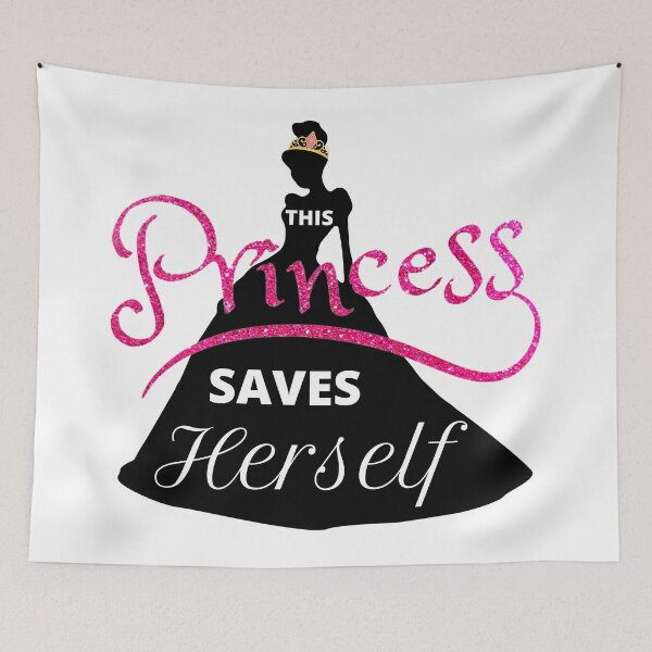 Item preview, This Princess Saves Herself Pink Glitter Sparkly Princess Silhouette Design with Crown designed and sold by TacoRose.