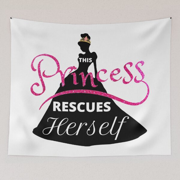 Item preview, This Princess Rescues Herself Pink Glitter Sparkly Princess Silhouette Design with Crown designed and sold by TacoRose.