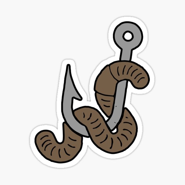 A Worm On Fishing Hooks Sticker for Sale by BeanxMax