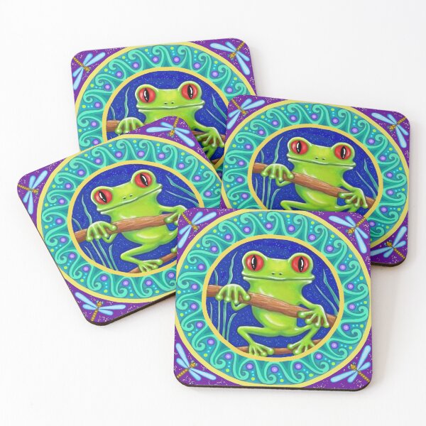 Item preview, Green Tree Frog and Dragonflies Mandala designed and sold by Soozie Wray.