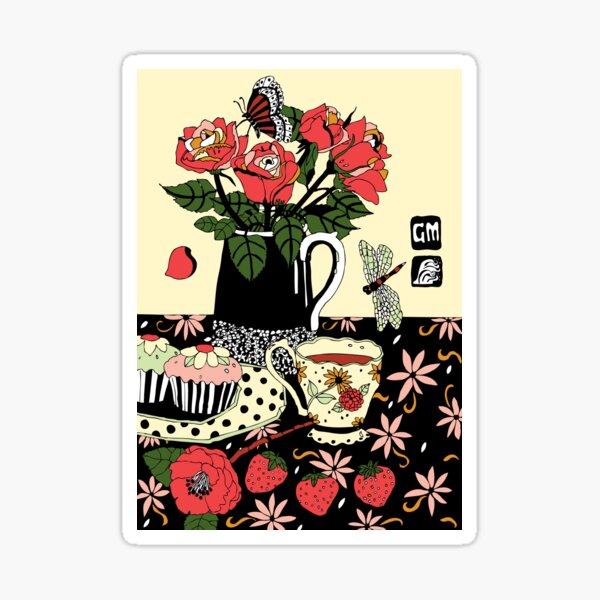 camellia tea with roses Sticker