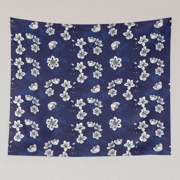 Item preview, Hamptons Blue White Floral Pattern designed and sold by HotHibiscus.