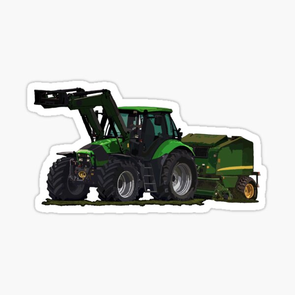 Hellgrüner Traktor mit Frontlader und Ballenpresse Sticker