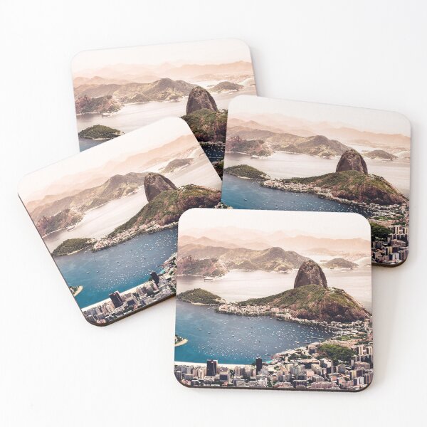 Item preview, Aerial view of Brazil's Rio de Janeiro and its beaches, buildings, and boats on blue waters, with hills and mountains nearby. designed and sold by raulgam22.