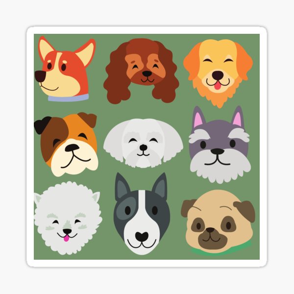 Cute Dog Faces - Green Sticker