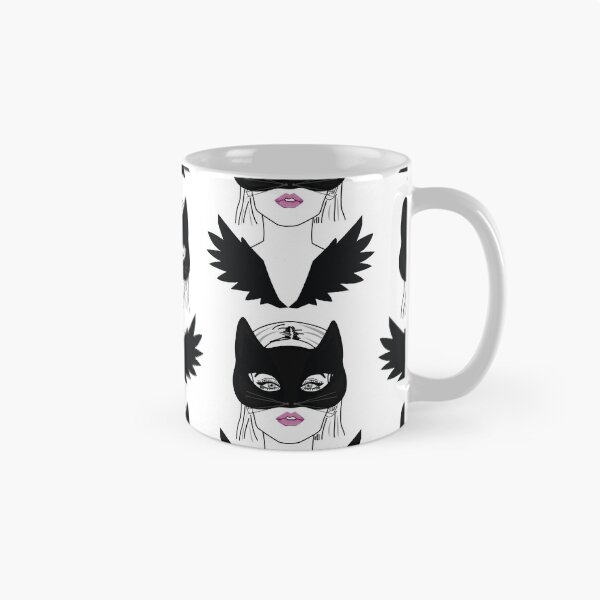 Item preview, Lady in a Masquerade wearing half cat face mask and black winged dress, Line Art  designed and sold by SGS-.