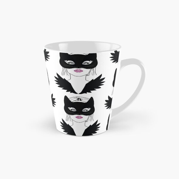 Item preview, Lady in a Masquerade wearing half cat face mask and black winged dress, Line Art  designed and sold by SGS-.