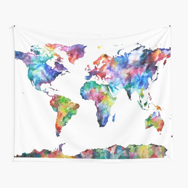 Watercolor World Map Tapestry