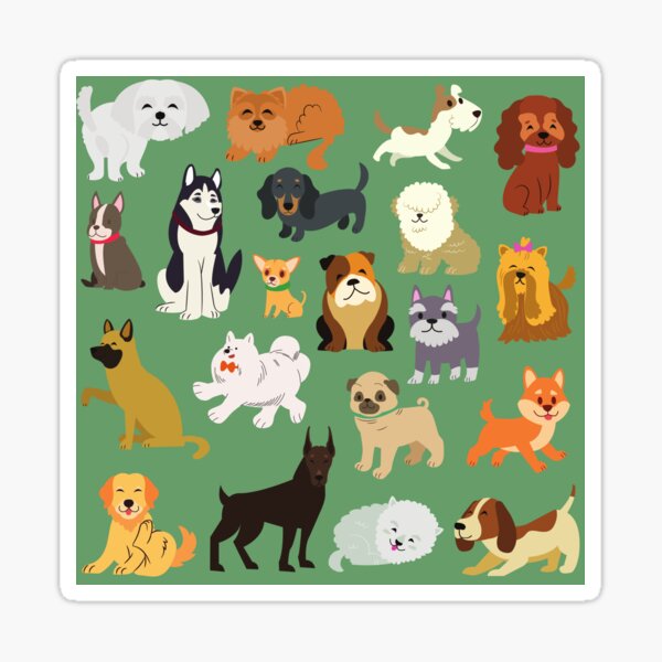 Cute Dogs + Puppies - Green Sticker