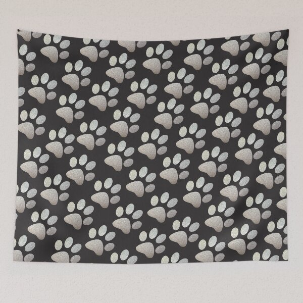 Item preview, Silver glitter dog paw pattern on grey background designed and sold by homemadecreate.