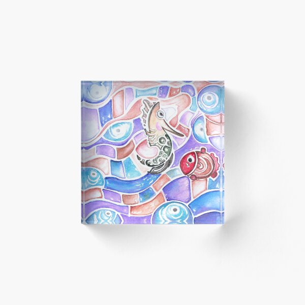 Item preview, Whimsical Cute Watercolor Seahorse and Red Fish Illustration designed and sold by Negin Mf Designs.