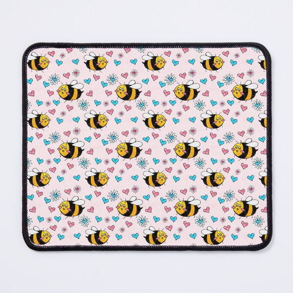 Item preview, Happy Bees, Flowers and Hearts Pattern- Light Pink Background designed and sold by Bumblefuzzies.